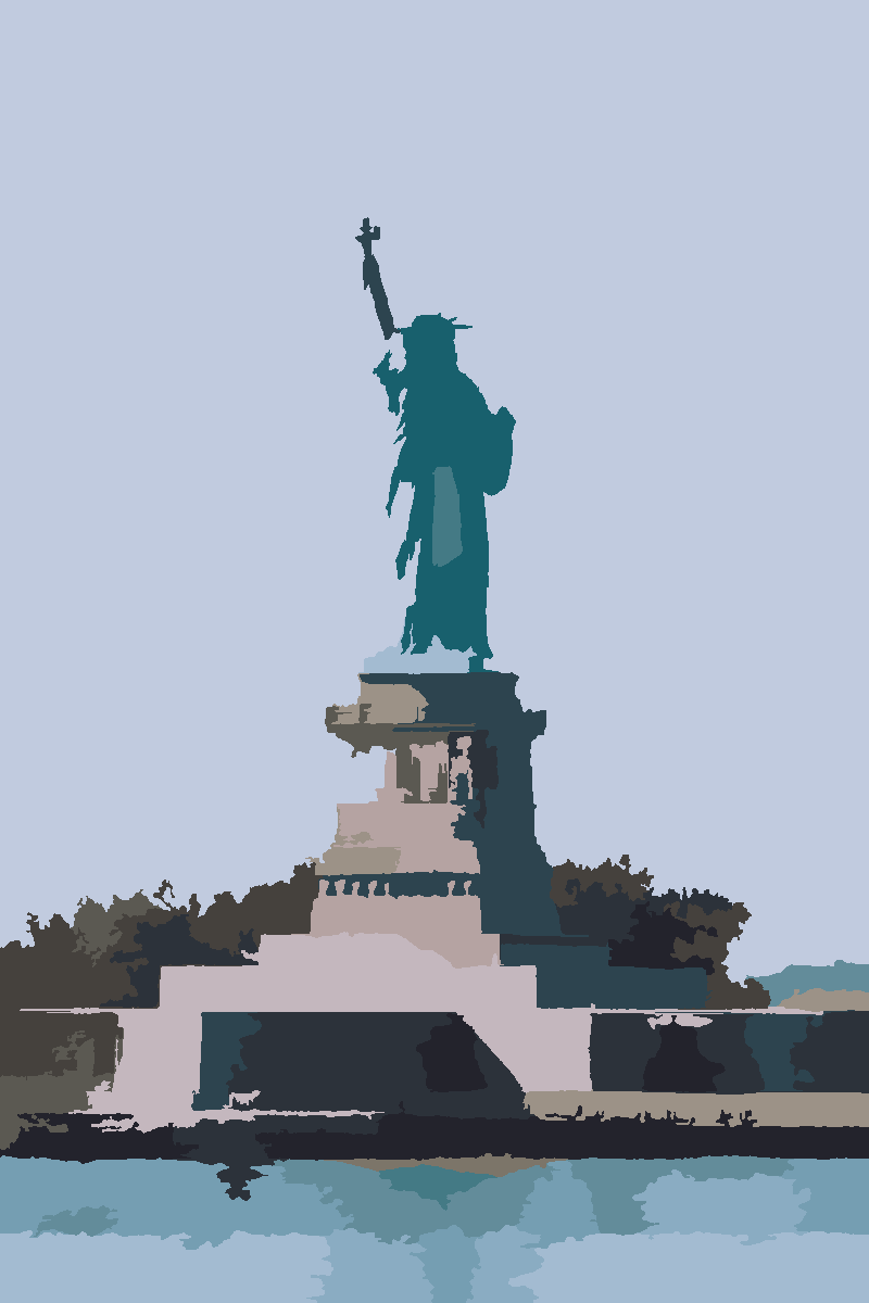 The same Statue of Liberty photo rendered as a paint-by-number poster by PaintGrid Studio