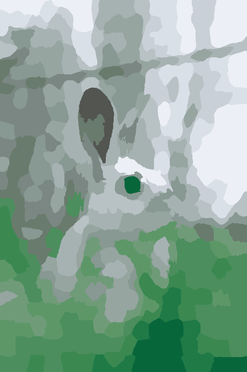 Paint-by-number render — White rabbit on green grass